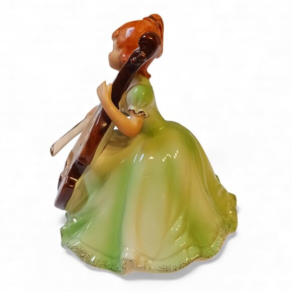 Vintage 1970s Porcelain Music Box Figurine Girl with Double Bass | Made in Japan - Picture 3 of 11
